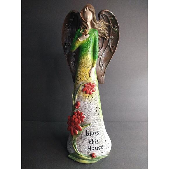 Bless This House Angel Figurine 14.5” Resin Stone Look Tabletop Statue - Picture 2 of 9